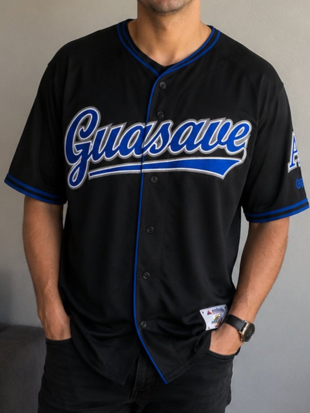 GUASAVE El Siglo Pro Series Baseball Jersey Men's Large Black Blue Embroidered